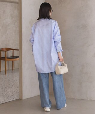 AMERICAN HOLIC イージーケア配色ポイントロングシャツ Stripe Sax