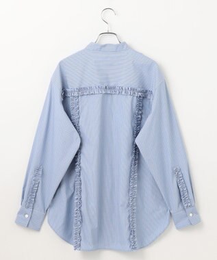 #Newans 【洗濯機可能/シワになりにくい】パネルフリルシャツ ブルーストライプ