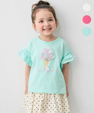 ANY KIDS 【綿100%】ひんやり フリル袖 もしゃもしゃTシャツ