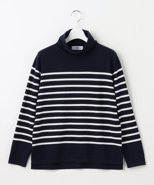 J.PRESS LADIES 【洗える】SEMI WORSTED WOOL バスクボーダー ニット ネイビー系1