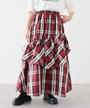 Green Parks ・ＳＵＧＡＲＳＰＯＯＮチェックドロストティアードスカー Bordeaux