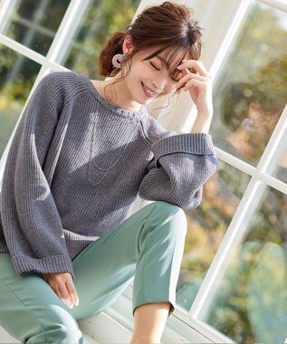 Tiaclasse 【洗える】リラックス感のあるラグランスリーブニット チャコールグレー