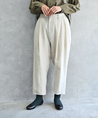 muuc 〈軽やかな尾州産リネンウール〉スラックスパンツ  　ロングシーズン 秋冬春 後ろウエストゴム有り ゆったりシルエット セットアップ可能  裏地有り ベージュ