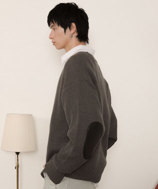 WEGO エルボーパッチVネックプルオーバー グレー