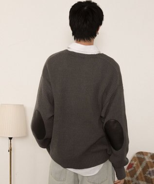 WEGO エルボーパッチVネックプルオーバー グレー