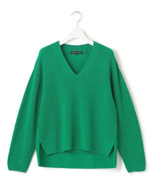 23区 L 【洗える】ウールミドルゲージ Vネック ニット グリーン系