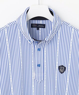 23区GOLF 【キングサイズ】ロゴストライプ 長袖シャツ サックスブルー系2