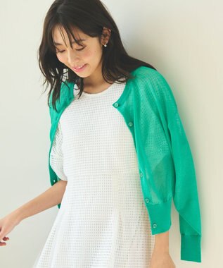 Feroux 【洗える】シアーカラー カーディガン グリーン系