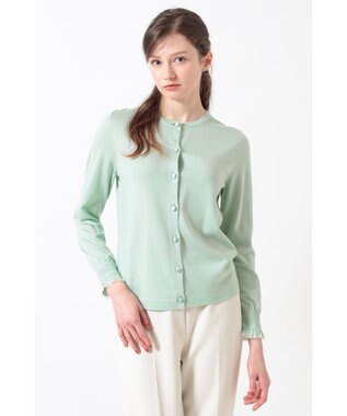 DAKS キュプラ混クルーネックカーディガン ミニフリル袖