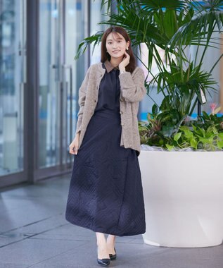 Tiaclasse L 【洗える】配色パフスリーブシャツブラウス ネイビー