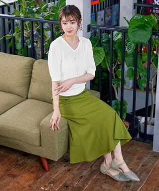 Tiaclasse L 【洗える】パフスリーブ透かし編みニットトップス オフホワイト