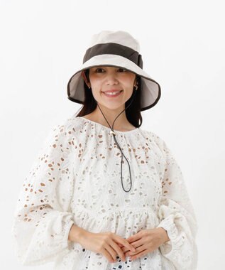 AURORA 【 Beaurance （ビューランス）】サマーシールド リボン中つばクロッシェハット ライトベージュ