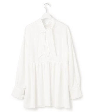 23区 L 【前後着用可能/洗える】ウォッシュドピーチツイル ブラウス ホワイト系