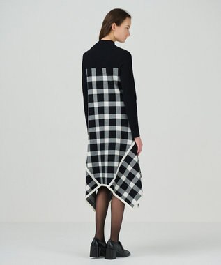 GRACE CONTINENTAL チェックイレヘムニットワンピース ブラック