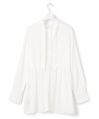 23区 L 【前後着用可能/洗える】ウォッシュドピーチツイル ブラウス ホワイト系