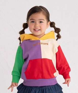 MIKI HOUSE HOT BISCUITS 【80-120cm】 マルチカラー配色切り替え ロゴパーカー