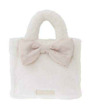 Maison de FLEUR サテンリボンファー2Wayスクエアトートバッグ Off White