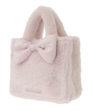 Maison de FLEUR サテンリボンファー2Wayスクエアトートバッグ Pink