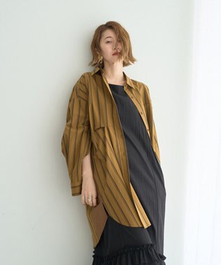YECCA VECCA 2way袖デザインロングシャツ Stripe Camel