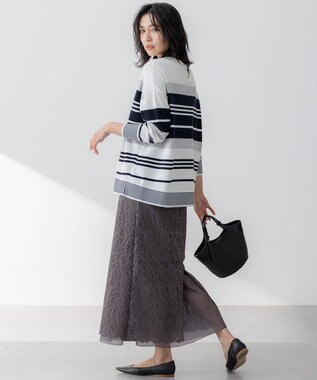 23区 【洗える】ジオメトリックレース Iライン スカート ブラウン系