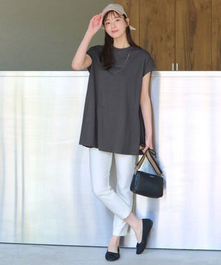 Tiaclasse 【接触冷感】 フレンチスリーブフレアカットソー チャコールグレー