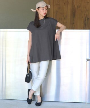 Tiaclasse 【接触冷感】 フレンチスリーブフレアカットソー チャコールグレー