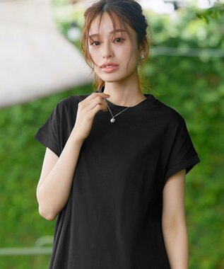 Tiaclasse 【接触冷感】 フレンチスリーブフレアカットソー ブラック