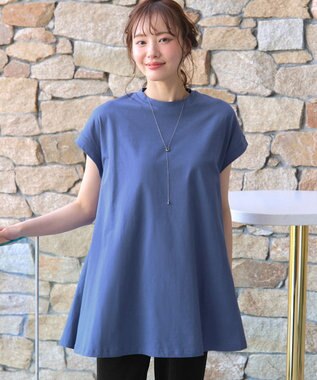Tiaclasse 【接触冷感】 フレンチスリーブフレアカットソー ブルー