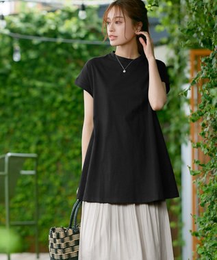 Tiaclasse 【接触冷感】 フレンチスリーブフレアカットソー ブラック