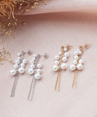 Tiaclasse パール＋タッセルチェーンピアス シルバー