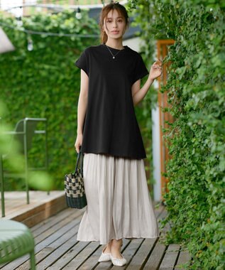 Tiaclasse 【接触冷感】 フレンチスリーブフレアカットソー ブラック