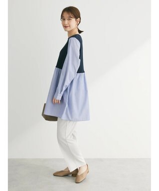 Green Parks リブドッキングカットソーボリュームチュニック Stripe