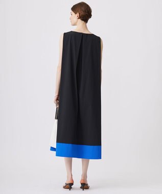 ICB L 【洗える】RENUソフトタイプライター ノースリーブワンピース ブラック×ブルー系