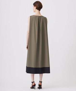 ICB L 【洗える】RENUソフトタイプライター ノースリーブワンピース カーキ×ブラック系