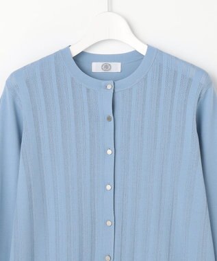 J.PRESS LADIES Rayon Elite Stretch クルーネック カーディガン サックスブルー系