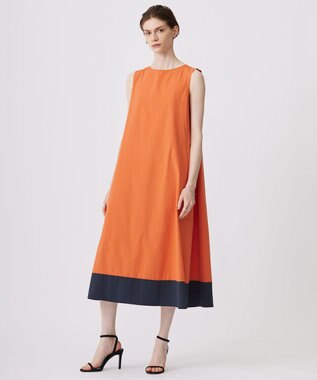 ICB L 【洗える】RENUソフトタイプライター ノースリーブワンピース テラコッタ×ネイビー系