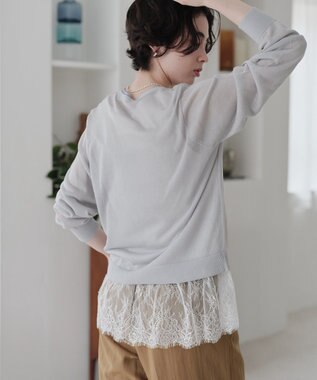 Green Parks 配色ラインシアーコンパクトカーデ Light Gray