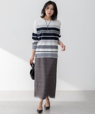 23区 【洗える】ジオメトリックレース Iライン スカート ブラウン系