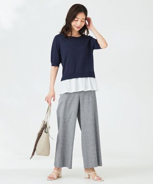 ANY SIS 【洗える】シャツテール ニットＴシャツ ネイビー