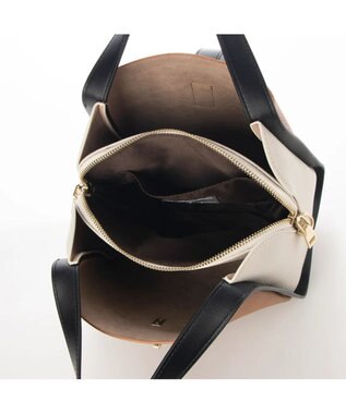 UNBILLION cachecache 3レイヤーヒネリ金具2wayトート キャメルアイボリー