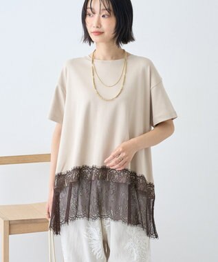AMERICAN HOLIC 裾レース半袖プルオーバー Gray Beige
