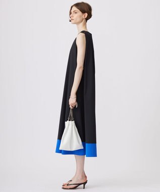 ICB L 【洗える】RENUソフトタイプライター ノースリーブワンピース ブラック×ブルー系