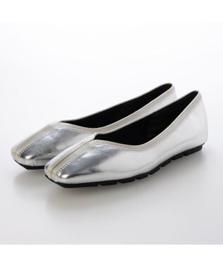MODE ET JACOMO <carino>スクエアトゥ切り替えデザインフラットパンプス シルバー