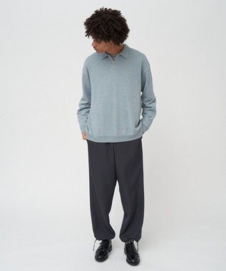 ATON BABY ALPACA LINEN | ジップアップポロセーター - UNISEX SAX