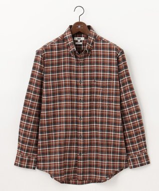 JOSEPH ABBOUD 【キングサイズ・オーガニックコットン】スモールチェック フランネルシャツ オレンジ系3