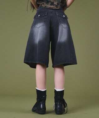 WEGO バックフラップポケットデニムハーフパンツ ブラック