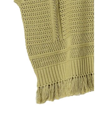 Green Parks 裾フリンジメッシュニットプルオーバー Green