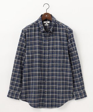 JOSEPH ABBOUD 【キングサイズ・オーガニックコットン】スモールチェック フランネルシャツ ネイビー系3