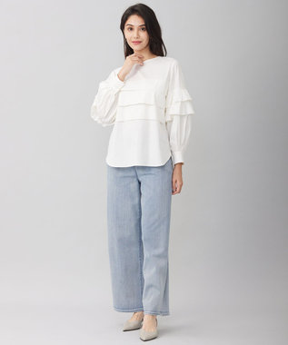 自由区 L 【洗える】タイプライターデザイン ブラウス アイボリー系