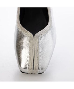 MODE ET JACOMO <carino>スクエアトゥ切り替えデザインフラットパンプス シルバー